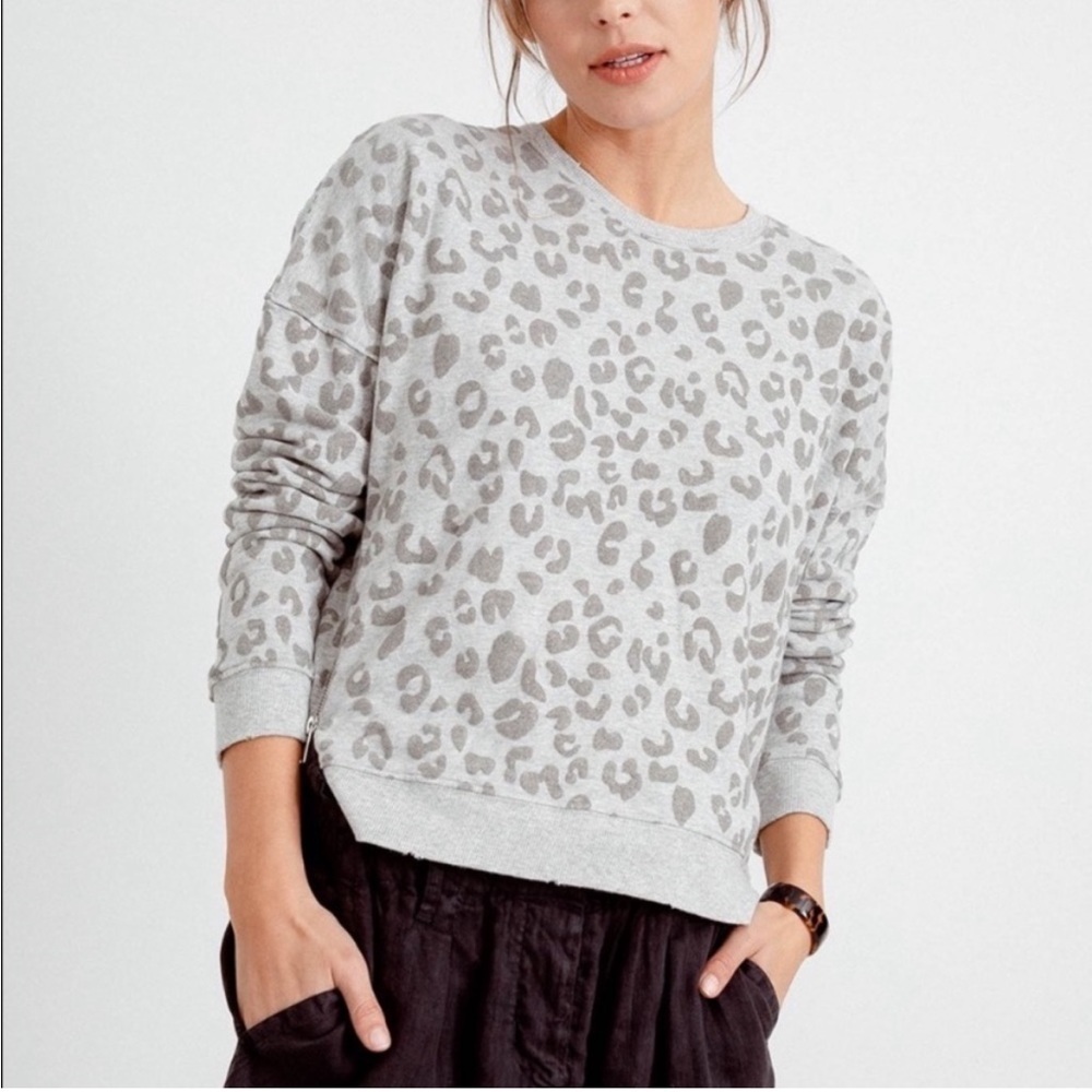 RAILS Marlo Flocked Heather Gray Leopard Pullover Sweatshirt